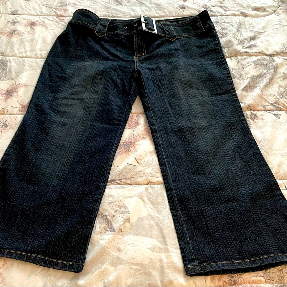C’est Toi women’s dark wash cropped belted jeans, size 3XL plus boho spring